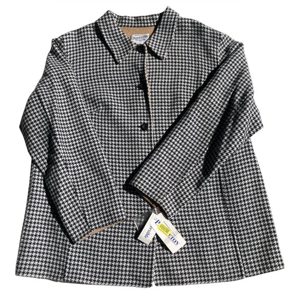 NWT $264 Pendleton Womens Merino Wool Blend Houndstooth Coat Black White Plus 2X - Picture 1 of 7